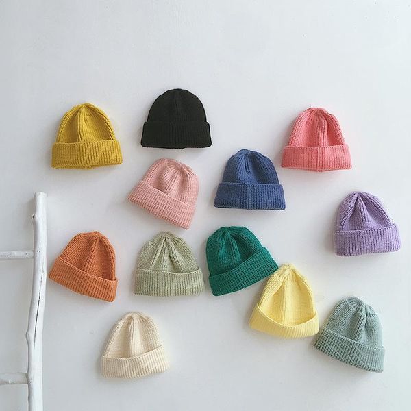 

beanies 2021 autumn and winter acrylic solid color thicken knitted hat warm skullies cap beanie for children boy girl 40