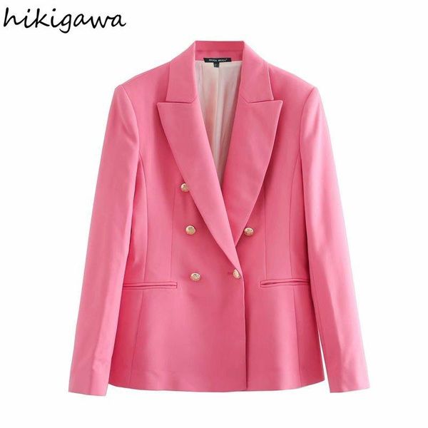 

women's suits & blazers hikigawa autumn fashion notched long sleeve double breasted slim women jacket elegant office lady blazer femeni, White;black