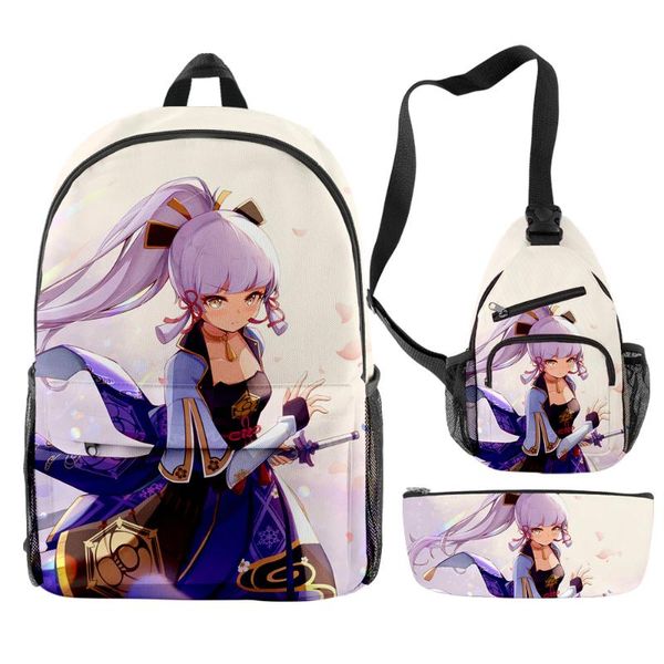 

backpack genshin impact kamisato ayaka school set 3 pieces boys girls backpacks travel crossbody bag pencil case bags