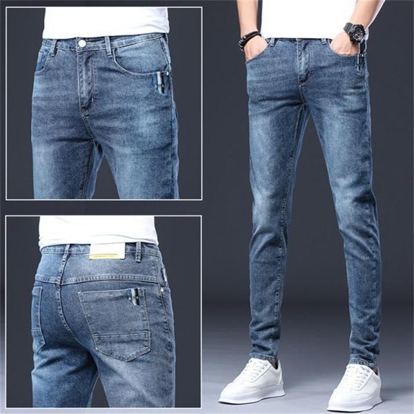 

Men's Jeans Spring and Autumn Slim Fashion High Stretch Teen Pencil Casual Pants 070N, Blue