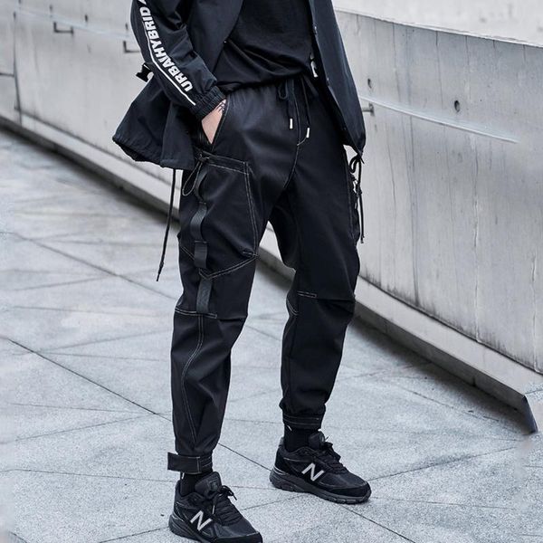 

men's pants autumn winter style overalls men fashion loose casual, Black
