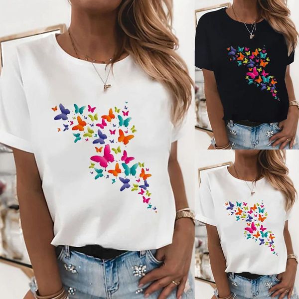 

women's t-shirt women butterfly print t-shirts summer 90s printing graphic ladies lady womens shirt female tee #yj, White
