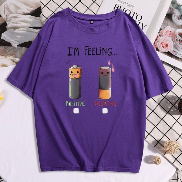 

women's t-shirt positive or negative cute battery cartoon print women t shirt large size fashion loose short sleeve shirts, White