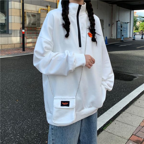 

women's hoodies & sweatshirts women print zipper hoodie with bag long sleeve autumn casual streetwear vintage coat y2k 2021, Black