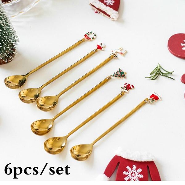 

6pcs stainless steel coffee spoon tableware christmas gift set handle spoons flatware ice cream drinking tools dinnerware sets