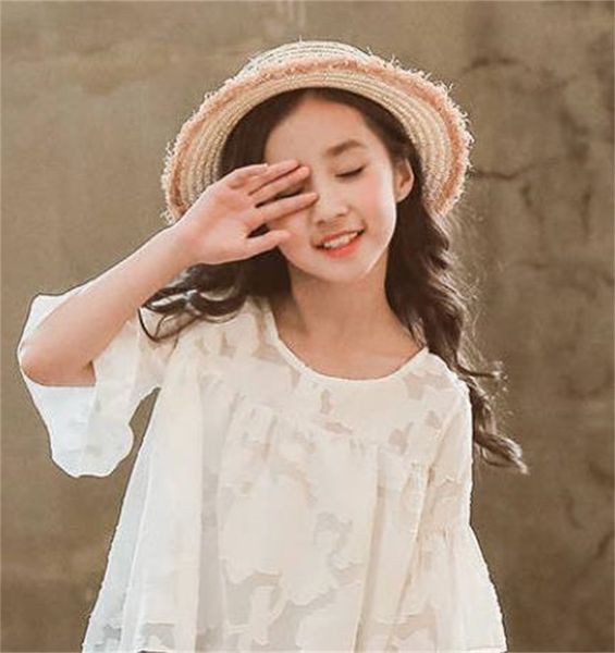 Ragazze Summer Camicetta Adolescente Girls Girls Tops And Brouses Cotone Camicia bianca per ragazza Solid Shirts Red Shirts Bambini Abbigliamento 586 Y2