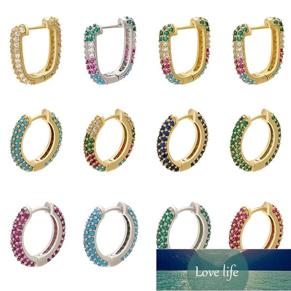 

zhukou 1piece cz crystal small hoop earring for women gold/silver color rainbow round/rectangle hoop earring jewelry ve222 ve251 factory pri, Golden