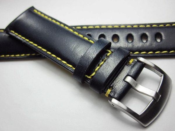 

watch bands handmade cowhide watchbands23mm men navy blue genuine leather watchband strap belt stainless steel buckle wristband, Black;brown