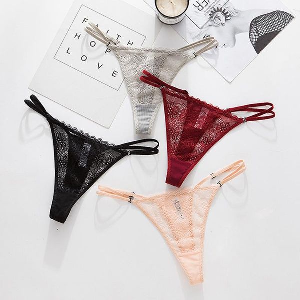 

women's panties 4pc/set underwear women lace hollow low waist t thong sensual female underpanties comdy breathable lingerie, Black;pink
