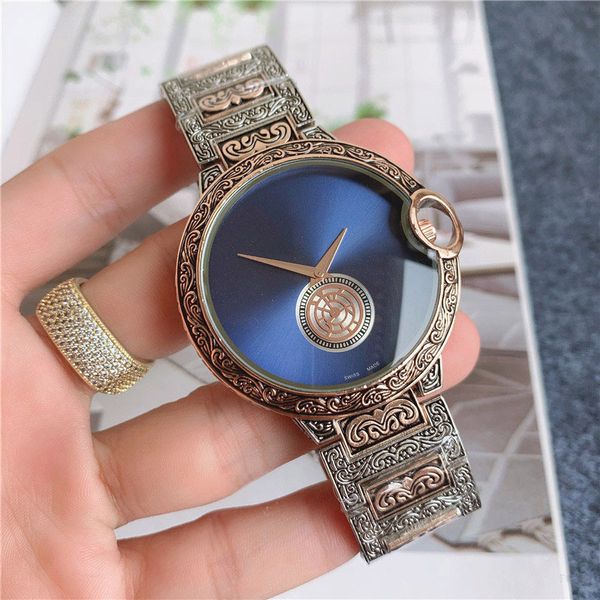 Модные брендовые часы мужские ретро резной стиль металлический стальной ремешок кварцевые с логотипом наручные часы CA54