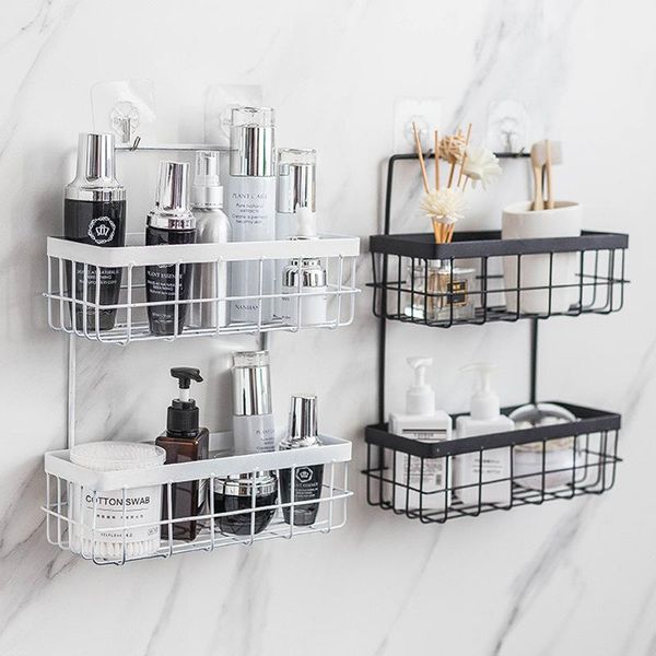 

multifunction wall mounted iron storage basket nordic deskorganizer bathroom accessories container kitchen holder hooks & rails
