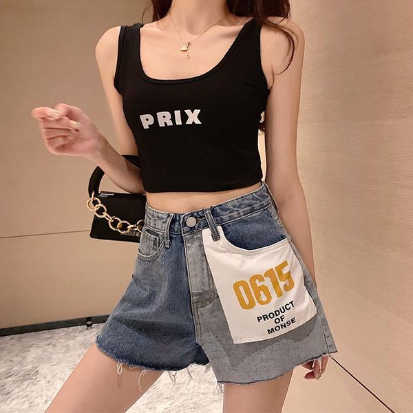 

women's jeans high waist denim shorts female 2021 summer loose short color matching pockets were thin wide leg pants style, Blue