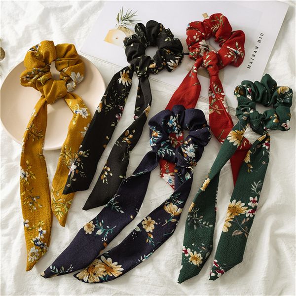 

ins 5 colors vintage hair scrunchies bow women accessories hair bands ties scrunchie ponytail holder rubber rope decoration big long bow, Slivery;white