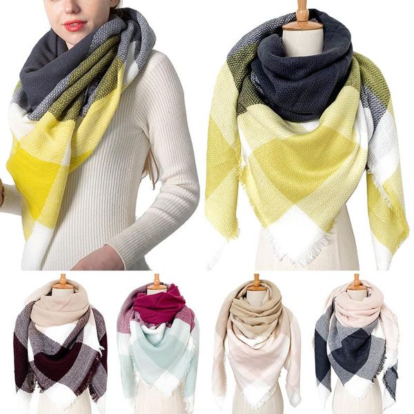 

scarves 2021 knitted spring winter women scarf plaid warm cashmere shawls neck bandana pashmina lady wrap 140*140cm, Blue;gray