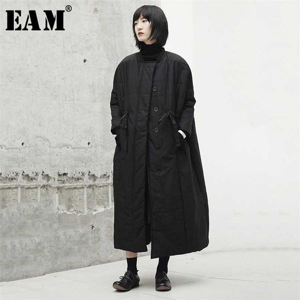 

[eam] thickening bandage long cotton-padded coat sleeve loose fit women parkas fashion spring autumn ji519 211216, Black