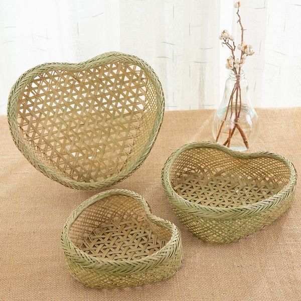 

storage baskets bamboo rattan heart shaped basket, fruit bread food serving bowl, tray,handwoven picnic plate kitchen decor