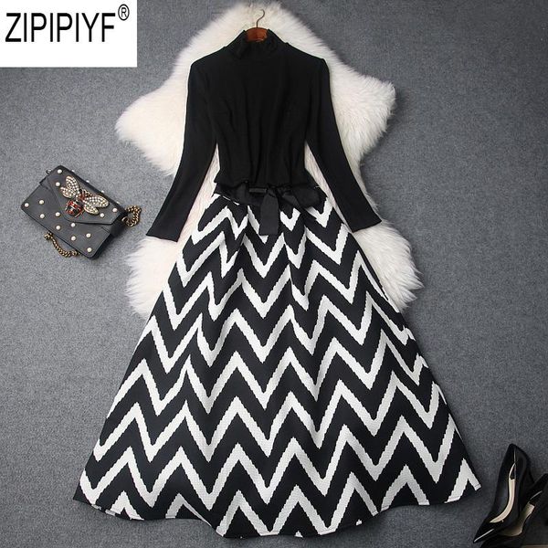 

women's two piece pants 2 pieces skirt suits women 2021 autumn half turtleneck knitted shirt & empire print ankle-length a-line suit c2, White