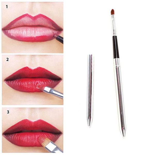 

makeup brushes portable silver lips brush pen metal handle cosmetic lipgloss lipstick lip gloss with protect cap maquiagem