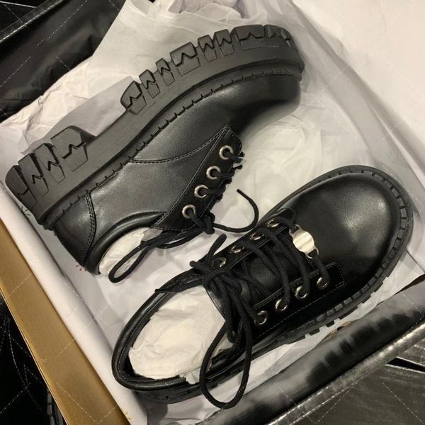 

boots versatile black round muffin thick sole lace up single shoes