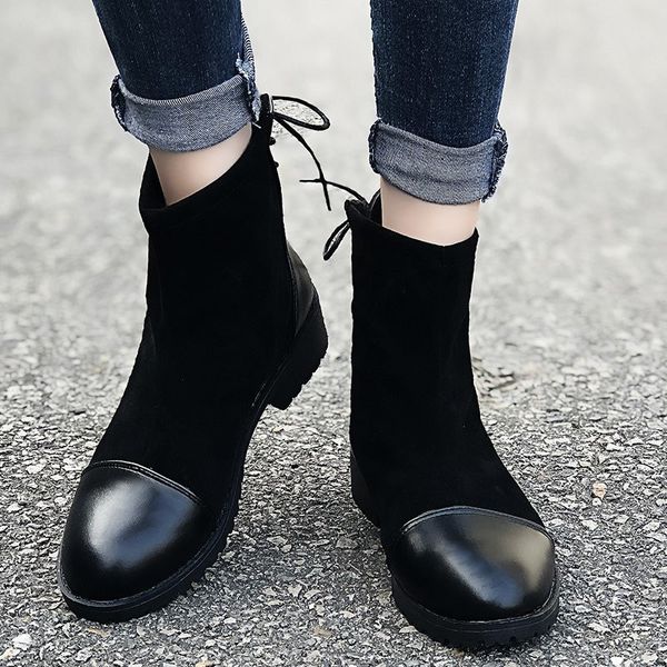 

dress shoes women ankle boots with plish round toe 3.5cm heel lace up fashion for woman winter botas mujer plus size 42 43 0oiv, Black