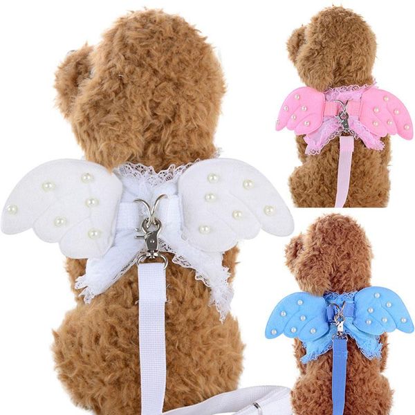

dog collars & leashes 2021 harness angel wing princess pet kawaii puppy pearl accessories adjustable size s-l for small dogs