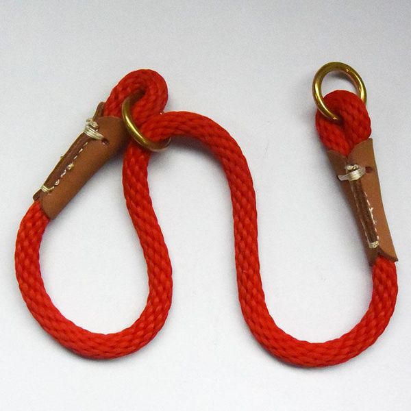 

leather handmade round braided rope nylon dog collar slip choke pet collars for small medium large dogs width: 3/8" red brown & leashes