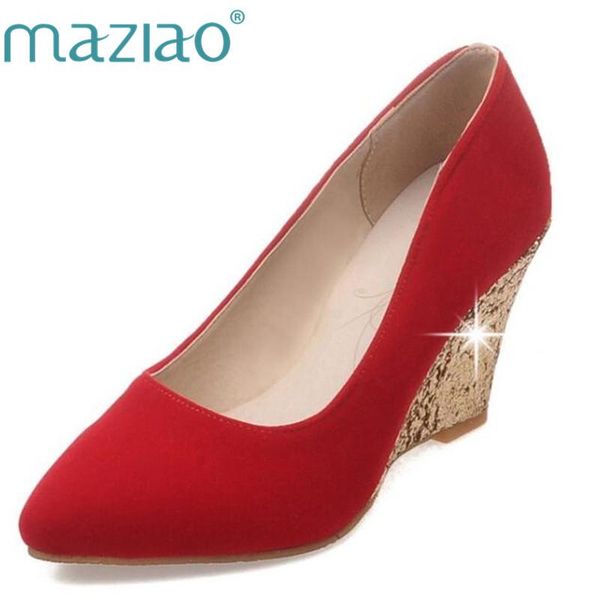 

spring autumn pu leather flock wedges round toe platforms slip-on plain red black women pumps wedding shoes dress
