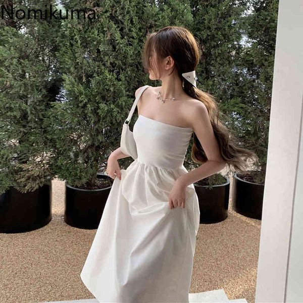 

nomikuma white tunic dress women unicolor slim waist a line corset dresses robe summer arrival high street vestidos mujer 210514, Black;gray