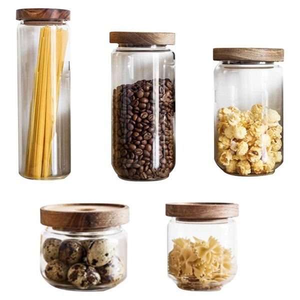 

storage bottles & jars candy jar for spice glass transparent container with lid biscuit kitchen cereal sealed