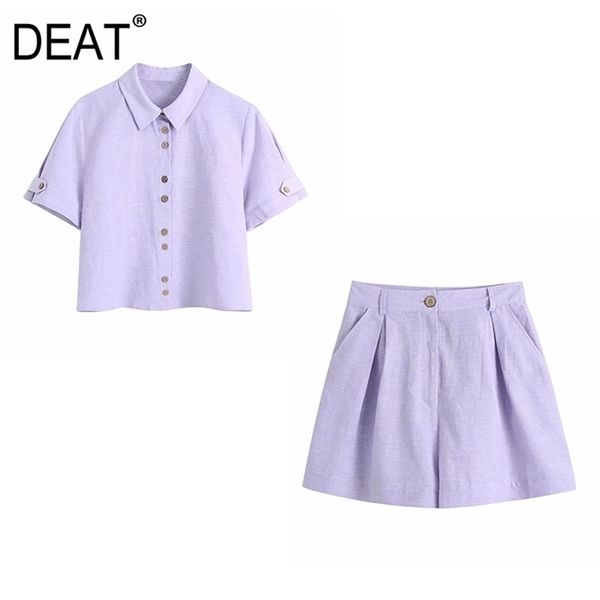 

[deat] summer fashion short sleeve single-breasted shirt high waist shorts women loosetwo-piece suit 13q119 210527, White