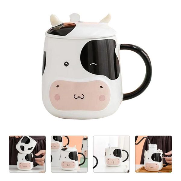 

mugs 450ml ceramic cow coffee mug tea cup with lid and spoon for home office