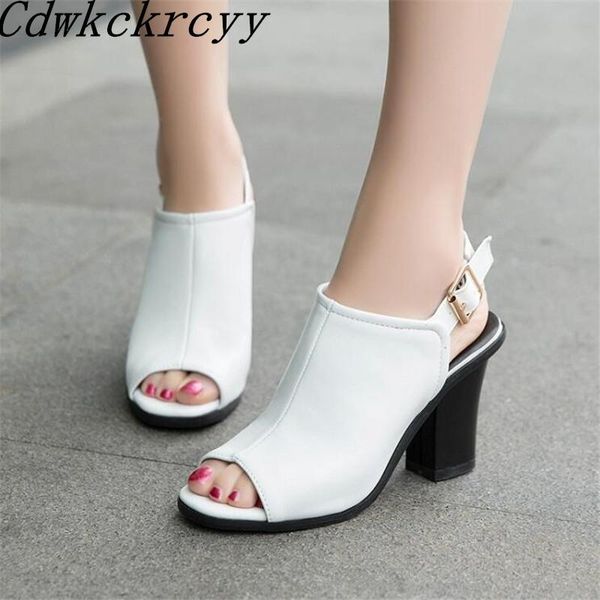 

summer pattern fashion simplicity fish mouth high-heeled women sandals black white brown temperament size34-43