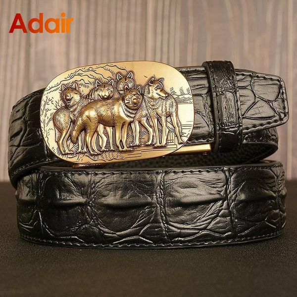 

belts designers men genuine leather cowboy wild vintage animals automatic buckle for casual strap zd2118, Black;brown