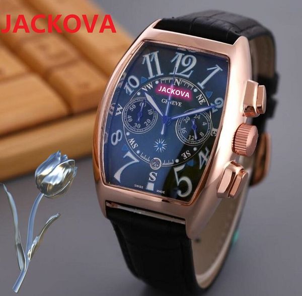 Forma ovale Gentalmen Orologi da uomo in vera pelle Subdial Movimento al quarzo da lavoro Marrone Blu Orologio in pelle nera Data automatica Orologio analogico Stella Scelta aziendale di moda