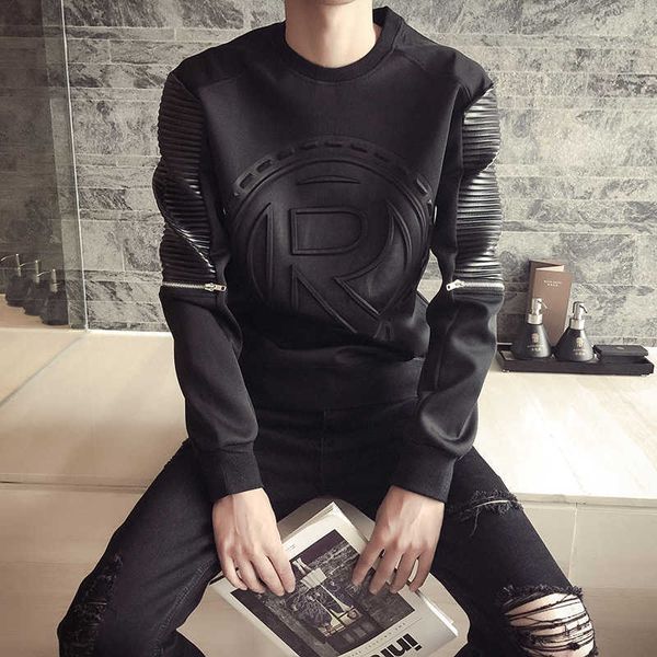 

men sweatshirts black spring and autumn male coat teenager boy three-dimensional letter korean style plus size 5xl h20 211011