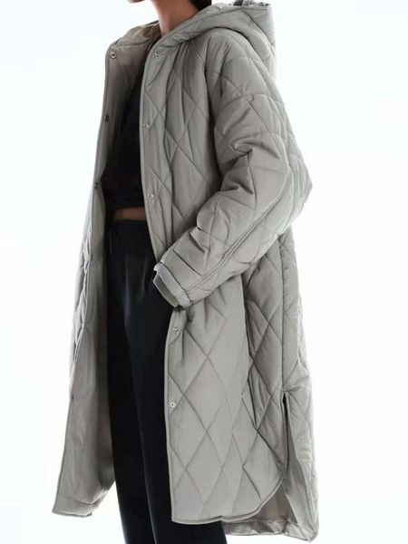 

women's down & parkas 2021 autumn and winter fashion casual simple loose diamond hooded cotton coat mid-length windbreaker jacket, Black
