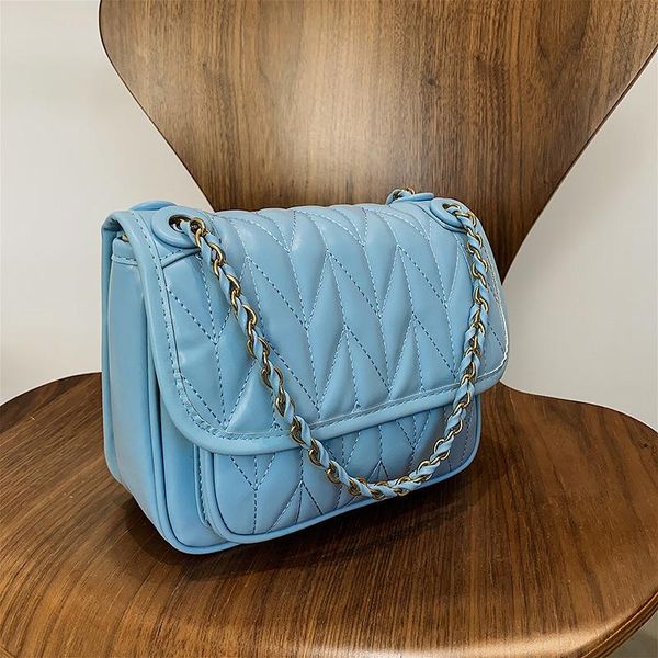 

evening bags embroidered thread fashion handbags2021 chain one shoulder messenger small square bag flip cover candy color