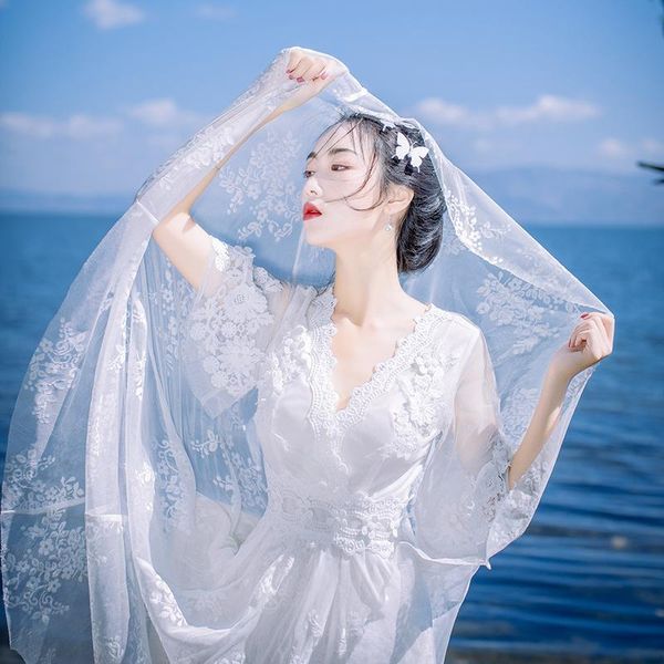 

white temperament lace mesh yarn big swing elegant dress seaside travel vacation beach skirt halter long super fairy women's swimwear, White;black