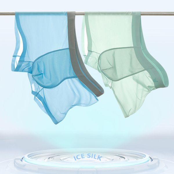 

blue and green 3-piece set of ice silk seamless men is boxer shorts fashion breathable u convex ice silk men is underwear, Black;white