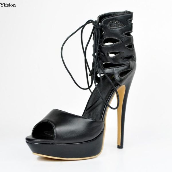 

olomm women platform sandals cross-tied thin high heels peep toe charm black casual shoes us plus size 4-15