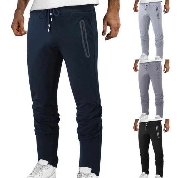 

yoga outfit fashion men casual pants zipper pocket sweatpants male trousers solid sportwear mens joggers plus size