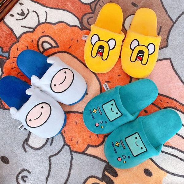

cute indoor slippers lovers jake bmo soft girl finn plush shoes home children gifts, Black