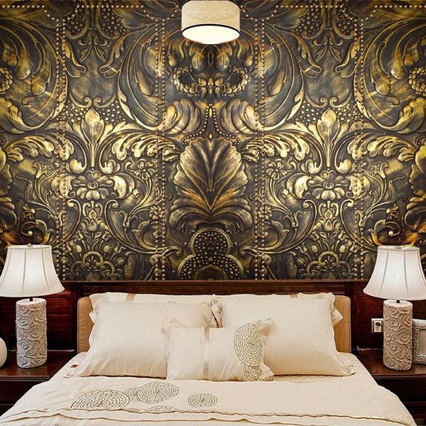 

wallpapers custom wallpaper 3d stereoscopic relief golden flowers retro art mural living room sofa tv background home decor papel de parede