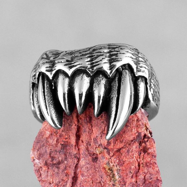 

cluster rings beast monster teeth stainless steel mens hip hop personality for male boyfriend biker jewelry creativity gift wholesale, Golden;silver