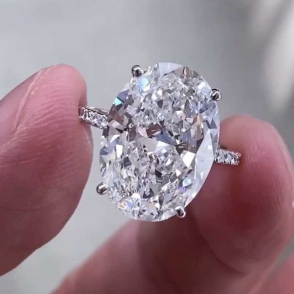 

cluster rings classic 925 sterling silver & rose gold oval 4ct simulated diamond engagement wedding for women fine jewelry wholesale, Golden;silver