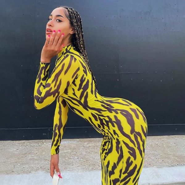 

casual dresses wjfzqm women autumn long sleeve printed mesh see through bodycon dress 2021 fall female clothing streetwear midi, Black;gray
