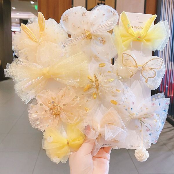 

3pcs/set net yarn bow flower hairpins suit for girls lovely duckbill clips kids princess fashion headwear sz7161, Slivery;white