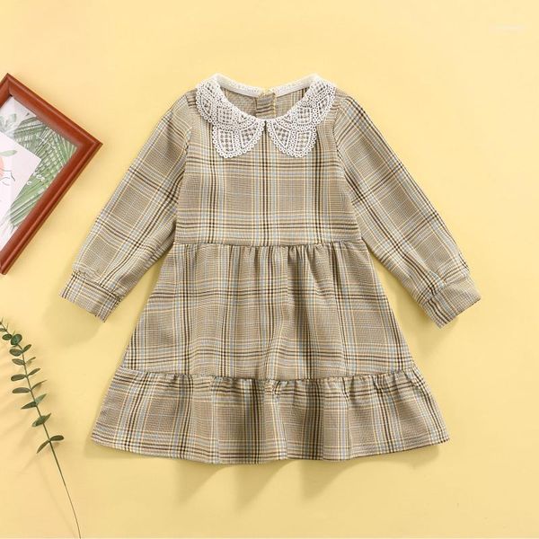 

girl's dresses little girls vintage long sleeve dress fashion literary plaid printing doll collar a-line short for spring autumn1, Red;yellow
