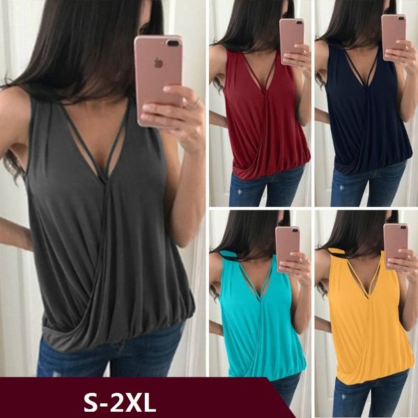 

women summer y-shaped open chest sleeveless t-shirt, White