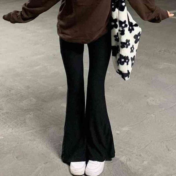 

flared pants women vintage streetwear boot cut pants female high waist black solid skinny trousers women fashion bottoms, Black;white